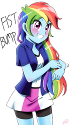 Size: 700x1250 | Tagged: safe, artist:tastyrainbow, derpibooru import, rainbow dash, equestria girls, ashleigh ball, blushing, clothes, compression shorts, crossover, cute, dashabetes, female, happy, miniskirt, moe, non-shipping, shorts, skirt, song reference, sonic forces, sonic the hedgehog, sonic the hedgehog (series)