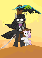 Size: 423x590 | Tagged: safe, artist:sonic-chaos, octavia melody, sweetie belle, earth pony, pony, crossover, four string samurai, glasses, six string samurai