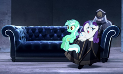 Size: 720x437 | Tagged: safe, lyra heartstrings, rarity, pony, unicorn, crossover, crying, military uniform princess, re:creators, sitting, sofa