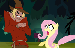 Size: 804x522 | Tagged: safe, artist:selenaede, fluttershy, pegasus, pony, batman, batman the animated series, crossover, fear, frightened, horrified, scarecrow, scared, terrified, the scarecrow