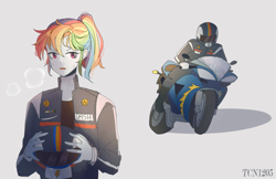 Size: 1983x1284 | Tagged: safe, artist:tcn1205, derpibooru import, rainbow dash, human, equestria girls, female, helmet, humanized, looking at you, motorcycle, motorcycle helmet, pony coloring, solo