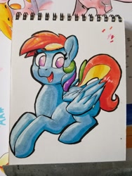 Size: 1536x2048 | Tagged: safe, artist:dimfann, derpibooru import, rainbow dash, pegasus, pony, happy, solo, traditional art