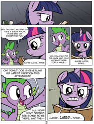 Size: 4898x6468 | Tagged: safe, artist:redapropos, derpibooru import, spike, twilight sparkle, twilight sparkle (alicorn), alicorn, dragon, pony, comic:maybe later spike, absurd resolution, annoyed, comic, female, mare