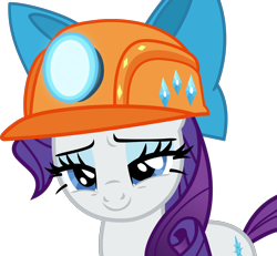 Size: 1500x1383 | Tagged: safe, artist:charity-rose, rarity, pony, unicorn, rock solid friendship, cute, female, helmet, mare, mining helmet, raribetes, simple background, smiling, solo, transparent background, vector