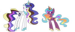 Size: 4206x1828 | Tagged: safe, artist:supercoco142, princess celestia, princess luna, alternate hairstyle, cutie mark swap, simple background, transparent background