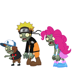 Size: 1028x986 | Tagged: safe, artist:robert452, edit, screencap, pinkie pie, zombie, equestria girls, 1000 years in photoshop, basic zombie, dipper pines, gravity falls, imp, naruto, plants vs zombies, uzumaki naruto, wat, why