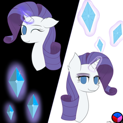 Size: 1280x1280 | Tagged: safe, artist:genericmlp, rarity, pony, unicorn, gem, magic, one eye closed, solo, wink