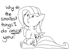 Size: 768x576 | Tagged: safe, artist:artylovr, fluttershy, pegasus, pony, female, mare, monochrome, sitting