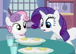 Size: 5000x3559 | Tagged: safe, artist:matthewboyz, rarity, sweetie belle, pony, unicorn, sisterhooves social, absurd resolution, duo, egg (food), female, filly, food, mare, milk, rarity looking at food, sisters, vector