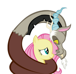 Size: 2011x1947 | Tagged: safe, artist:shy-n, discord, fluttershy, pegasus, pony, coils, cute, discoshy, female, feminism, flutterbadass, heartwarming, male, shipping, shyabetes, straight