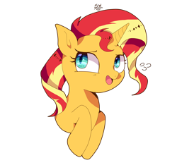 Size: 1602x1500 | Tagged: safe, artist:stuwor-art, sunset shimmer, pony, unicorn, bust, cute, female, mare, open mouth, plewds, shimmerbetes, simple background, solo, transparent background