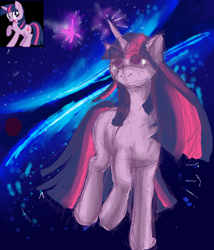 Size: 600x700 | Tagged: safe, artist:darkmewmewsun, derpibooru import, twilight sparkle, pony, unicorn, female, mare, multicolored mane, purple coat, solo