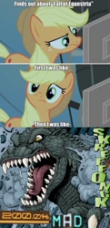 Size: 465x960 | Tagged: safe, applejack, earth pony, kaiju, pony, fall of equestria, 200% mad, fimfiction, godzilla, godzilla (series), meme, reaction