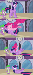 Size: 1280x2880 | Tagged: safe, artist:dtkraus, derpibooru import, edit, edited screencap, screencap, pinkie pie, spike, twilight sparkle, twilight sparkle (alicorn), alicorn, dragon, earth pony, pony, princess twilight sparkle (episode), absorption, comic, female, fourth dimension tummy, goddammit kraus, mare, screencap comic, wat