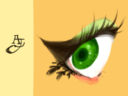 Size: 320x240 | Tagged: safe, artist:wan, applejack, earth pony, pony, design, eye, eyeshadow, inspired