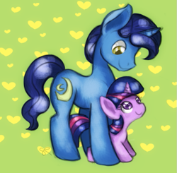 Size: 613x600 | Tagged: safe, artist:chiuuchiuu, derpibooru import, night light, twilight sparkle, father and child, father and daughter, filly, male, parent and child, younger