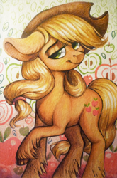 Size: 2624x3982 | Tagged: safe, artist:locksto, applejack, earth pony, pony, raised hoof, solo, traditional art, unshorn fetlocks