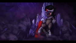 Size: 1920x1080 | Tagged: safe, artist:hitbass, derpibooru import, king sombra, pony, unicorn, leg fluff, sitting, solo, throne