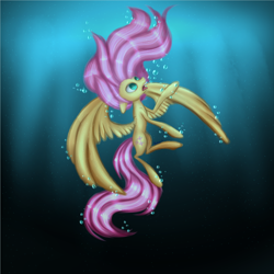 Size: 1280x1280 | Tagged: safe, artist:pinipy, fluttershy, pegasus, pony, asphyxiation, bubble, drowning, solo, underwater, watershy