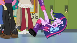 Size: 1366x768 | Tagged: safe, derpibooru import, screencap, twilight sparkle, equestria girls, background human, falling