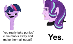 Size: 2000x1206 | Tagged: safe, artist:anonymous, starlight glimmer, twilight sparkle, pony, unicorn, chad, chad yes, meme, nordic gamer, ponified, ponified meme, simple background, white background, wojak, yes