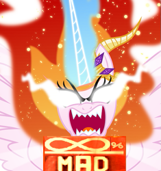 Size: 507x539 | Tagged: safe, artist:orin331, edit, editor:watermelon changeling, nightmare star, princess celestia, alicorn, pony, 200% mad, alternate universe, angry, expand dong, exploitable meme, fangs, glowing eyes, glowing eyes of doom, glowing horn, infinity, magic, meme, open mouth, rage, solo, sombra eyes, spread wings, xk-class end-of-the-world scenario