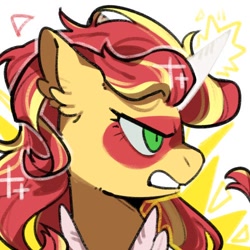 Size: 500x500 | Tagged: safe, artist:snowillusory, sunset shimmer, pony, angry, daydream shimmer, equestria girls ponified, female, icon, ponified, side view, sparkles