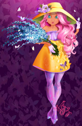 Size: 1650x2550 | Tagged: safe, artist:asher-bee, fluttershy, human, flower, hat, humanized, solo