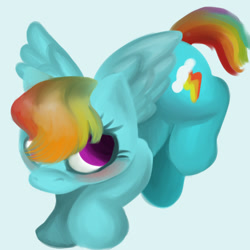 Size: 1000x1000 | Tagged: safe, artist:lirazio, derpibooru import, rainbow dash, pegasus, pony, blushing, cute, dashabetes, female, mare, simple background, solo