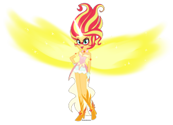 Size: 6500x4708 | Tagged: safe, artist:wubcakeva, sunset shimmer, equestria girls, friendship games, absurd resolution, artificial wings, augmented, clothes, cute, daydream shimmer, dress, face paint, female, magic, magic wings, open mouth, simple background, solo, transparent background, wings