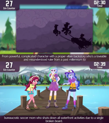 Size: 640x720 | Tagged: safe, edit, edited screencap, screencap, gloriosa daisy, princess celestia, princess luna, principal celestia, vice principal luna, equestria girls, legend of everfree, luna eclipsed, boots, cinemare sins, clothes, flower, flower in hair, hat, lifejacket, shoes, socks