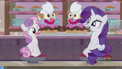 Size: 1920x1080 | Tagged: safe, screencap, rarity, sweetie belle, pony, unicorn, forever filly, food, ice cream, ice cream parlor, messy eating