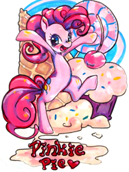 Size: 960x1280 | Tagged: safe, artist:luvlymilk, edit, pinkie pie, earth pony, pony, solo, traditional art