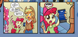 Size: 1038x499 | Tagged: safe, edit, idw, apple bloom, applejack, equestria girls, spoiler:comic, spoiler:comicholiday2014, apple bloom's phone, blue screen of death, exploitable meme, meme, windows phone