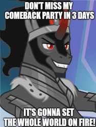 Size: 1156x1536 | Tagged: safe, derpibooru import, edit, edited screencap, screencap, king sombra, pony, unicorn, season 9, the beginning of the end, 2019, countdown, male, meme, solo, stallion, stupid sexy sombra