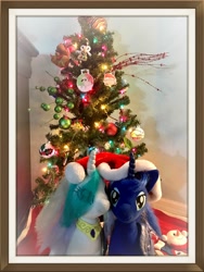 Size: 3024x4032 | Tagged: safe, artist:darkest-lunar-flower, princess celestia, princess luna, christmas tree, hat, irl, ornament, photo, photography, santa hat, tree