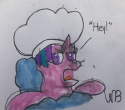 Size: 1280x1128 | Tagged: safe, artist:whistle blossom, starlight glimmer, pony, unicorn, father knows beast, bathtub gag, bubble bath, dialogue, female, mare, signature, solo, talking to viewer, traditional art