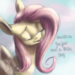Size: 1224x1224 | Tagged: safe, artist:ebonytails, fluttershy, pegasus, pony, dialogue, eyes closed, open mouth, solo