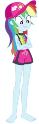 Size: 275x871 | Tagged: safe, artist:marcorois, derpibooru import, edit, editor:thomasfan45, rainbow dash, better together, equestria girls, barefoot, clothes, cute, feet, geode of super speed, hat, magical geodes, smiling, solo, sun hat, swimsuit, vector