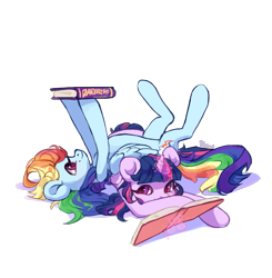 Size: 1959x1999 | Tagged: safe, artist:graypillow, derpibooru import, rainbow dash, twilight sparkle, twilight sparkle (alicorn), alicorn, pegasus, pony, book, cute, female, lesbian, magic, on top, reading, shipping, signature, simple background, telekinesis, transparent background, twidash