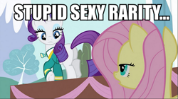 Size: 797x447 | Tagged: safe, screencap, fluttershy, rarity, pegasus, pony, unicorn, female, flarity, image macro, lesbian, meme, shipping, stupid sexy flanders, stupid sexy rarity