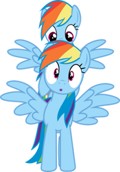 Size: 749x1068 | Tagged: safe, artist:geometrymathalgebra, derpibooru import, rainbow dash, pegasus, pony, magic duel, :o, clone, disguise, doppleganger, double rainbow, duality, female, fluttershy in disguise, mare, open mouth, simple background, transparent background, vector, wide eyes, wings