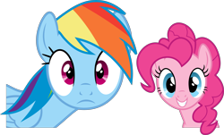 Size: 6516x3929 | Tagged: safe, artist:geometrymathalgebra, derpibooru import, pinkie pie, rainbow dash, earth pony, pegasus, pony, tanks for the memories, .svg available, female, looking at you, mare, vector