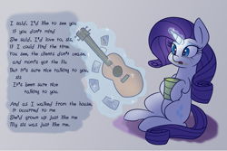 Size: 1280x853 | Tagged: safe, artist:heir-of-rick, rarity, pony, unicorn, forever filly, cats in the cradle, crying, feels, food, guitar, guitarity, harry chapin, hilarious in hindsight, ice cream, implied sweetie belle, magic, sad, singing, sitting, solo, song reference, telekinesis