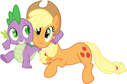 Size: 9052x6000 | Tagged: safe, artist:plsim, applejack, spike, dragon, earth pony, pony, absurd resolution, applespike, female, male, shipping, simple background, straight, transparent background, vector