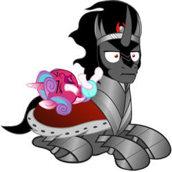 Size: 1080x1080 | Tagged: safe, derpibooru import, edit, king sombra, princess flurry heart, alicorn, pony, unicorn, the beginning of the end, :i, fury heart, i mean i see, king sombra is not amused, prone, simple background, tantrum, thousand yard stare, transparent background