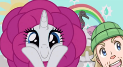 Size: 1200x659 | Tagged: safe, edit, edited screencap, screencap, rarity, sweetie belle, pony, unicorn, forever filly, clothes, costume, cute, female, flower, flower costume, flowerity, hiker dave, male, meme, photobomb, pokémon, salazzle, seedie belle, squishy cheeks