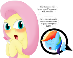 Size: 2827x2259 | Tagged: safe, artist:girlsvoreboys, derpibooru import, fluttershy, rainbow dash, pegasus, pony, female, flutterdash, lesbian, magical lesbian spawn, offspring, pregnancy test, shipping