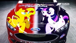 Size: 1024x576 | Tagged: safe, artist:pabrony83, sunset shimmer, twilight sparkle, pony, ford fusion, forza motorsport 6, nascar