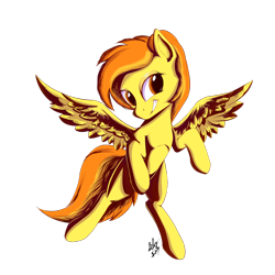 Size: 1280x1280 | Tagged: safe, artist:squiby-327, derpibooru import, spitfire, pegasus, pony, female, mare, smiling, two toned mane, wings, yellow coat